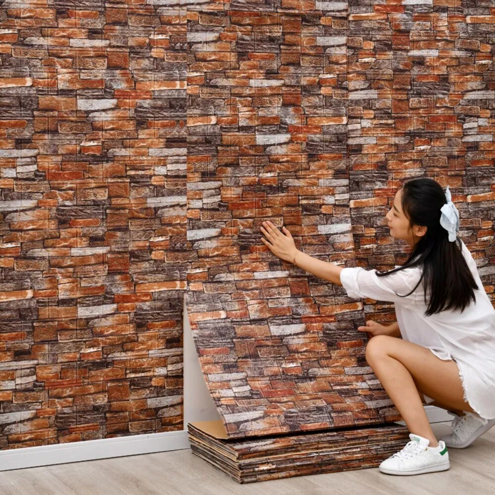 70cm*1m  3D Brick Pattern Wall - Pvc Panel Background ulasan dan harga